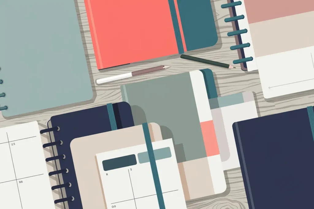 5 ADHD Time Management Techniques ADHD Teachers Need 3 close up of paper planners in sage, peach, beige, with pencils, as one way to manage adhd time management