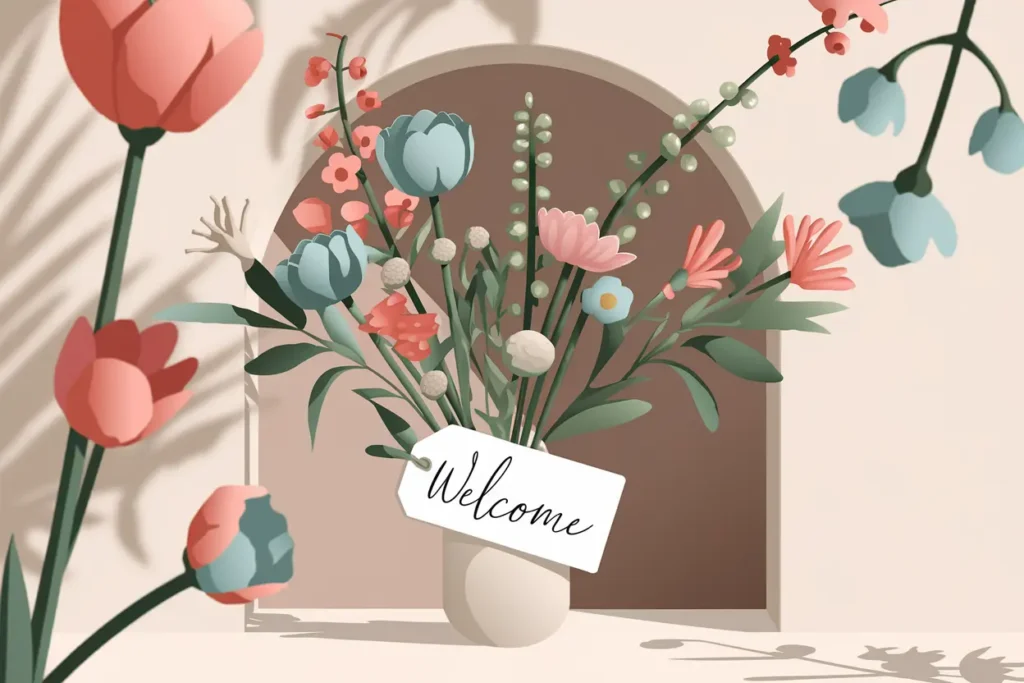 Top 10 Essential Neurodivergent Teachers Accommodations 3 neurodivergent teacher accommodations, adhd self-accommodations, a beige vase with wild flowers and a note reading 'Welcome'