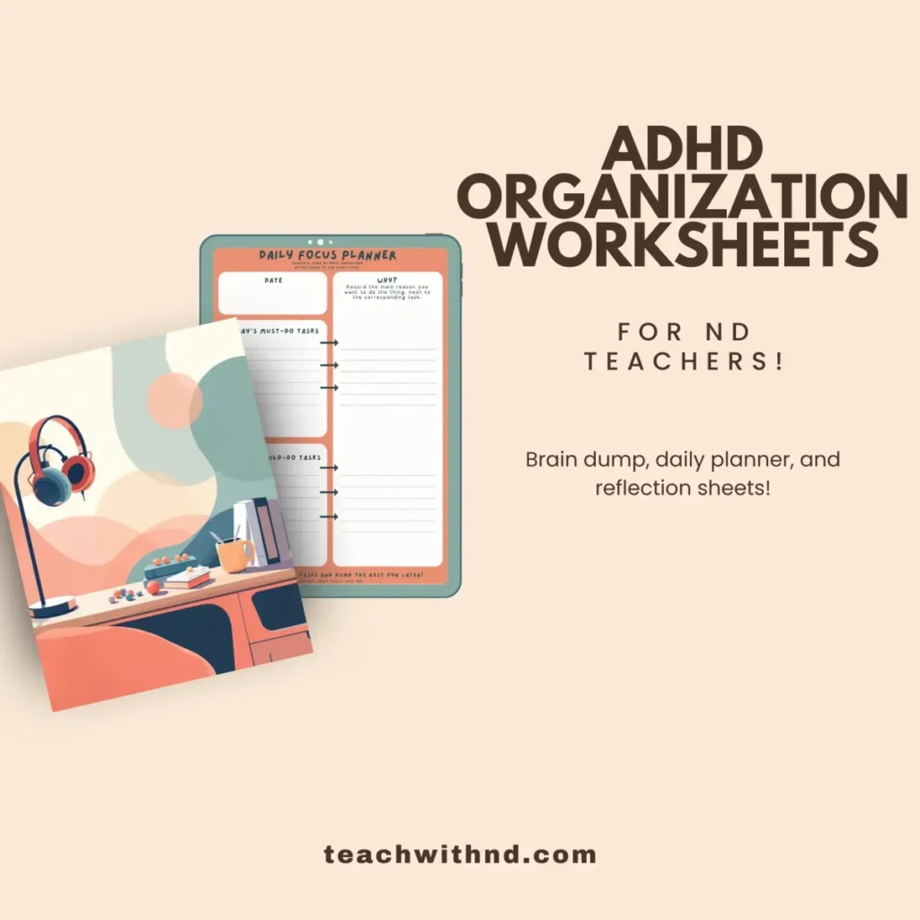 About 1 adhd organization worksheets mockup with daily focus planner image for brain dump and focused lesson planning