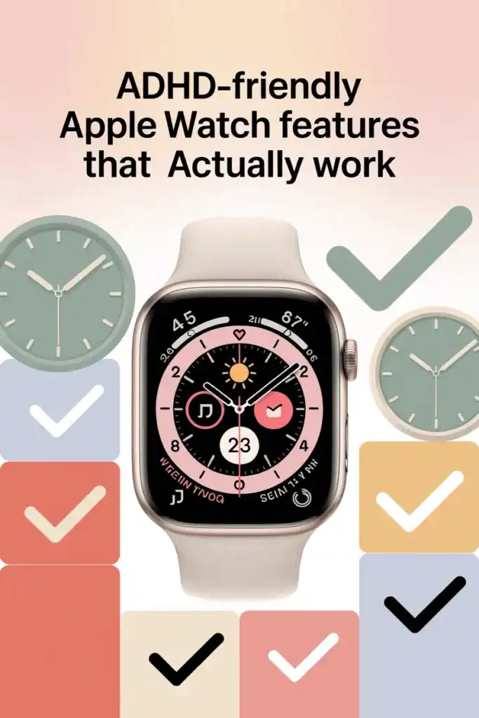 7 Apple Watch ADHD Tools for Time and Task Support 8 Apple Watch face showing clean, simple complications for ADHD users, including calendar, weather, and reminder apps in calming colors.