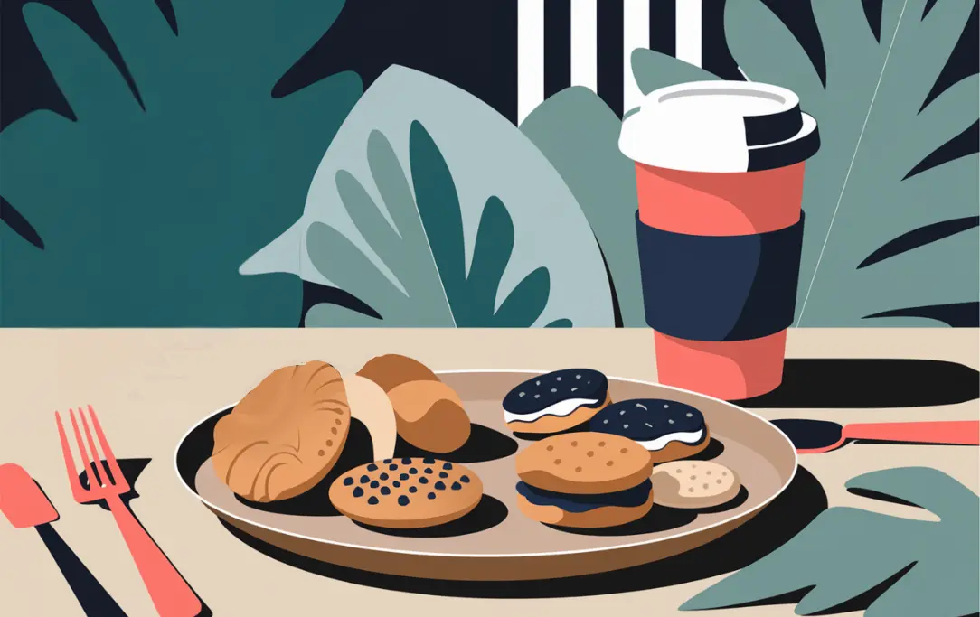 17 Smart Ideas for ADHD Accommodations at Work 8 to go coffee cup next to pastries on a plate