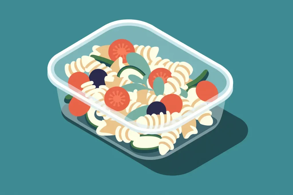 easy adhd lunch ideas adults, portable pasta salad in clear tupperware container