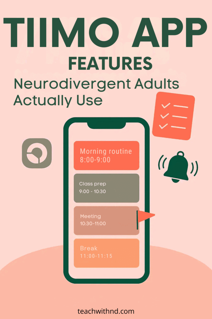 7 Tiimo App Features Neurodivergent Users Will Love 8 tiimo app features close up of morning schedule on phone, text says features neurodivergent adults actually use