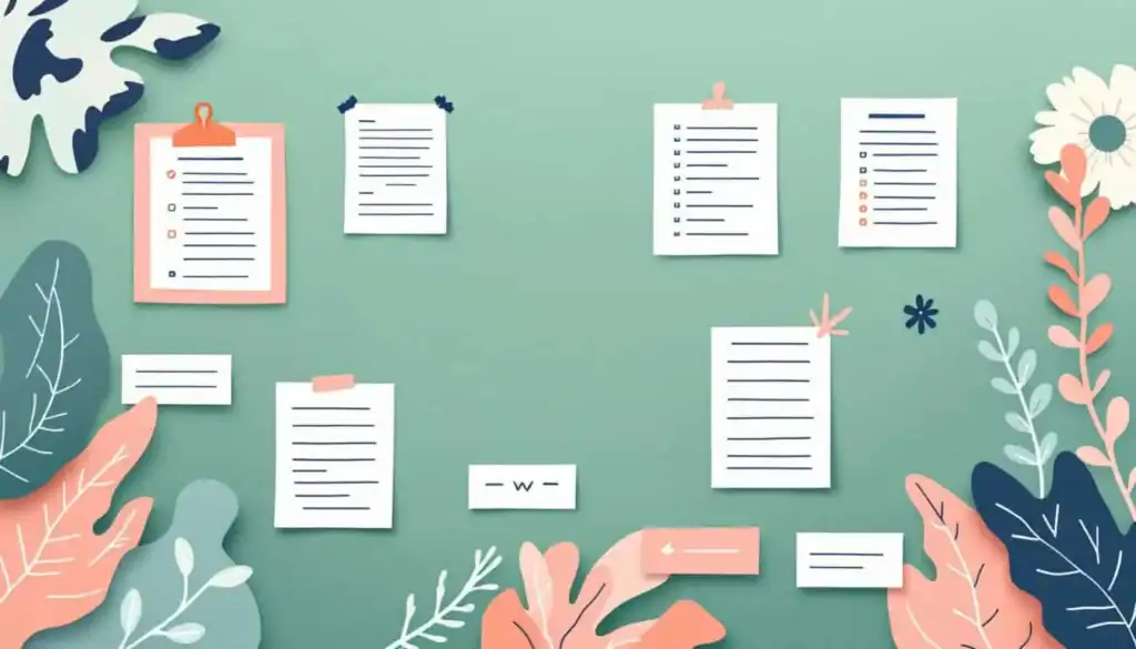 7 Ways Teachers Can Use Canva Vision Boards for Clarity 5 Vision board mockup illustration with green background and stylized paper worksheet forms, hand-drawn collage style.