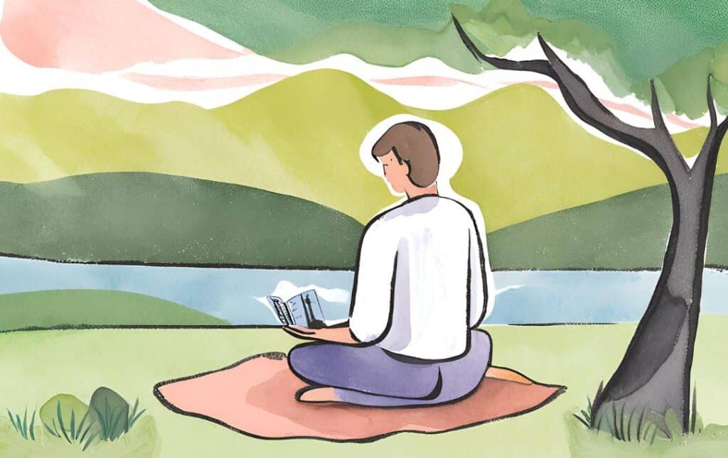 teacher meditating on ground outside, self-care, finding your tribe, back of teacher