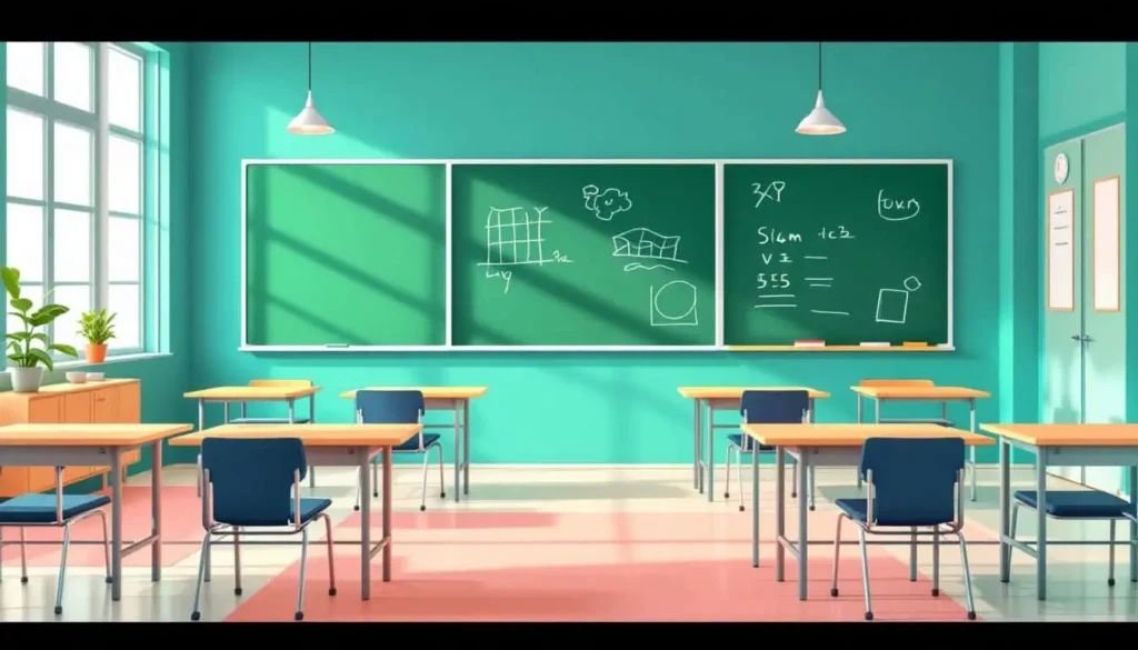 9 Reasons Boundaries Can Be Hard for Neurodivergent Teachers 5 Abstract classroom boundary concept with desks and chalkboards in teal, coral, peach, sage, navy, beige, and white. 2D modern vector, why boundaries are so difficult