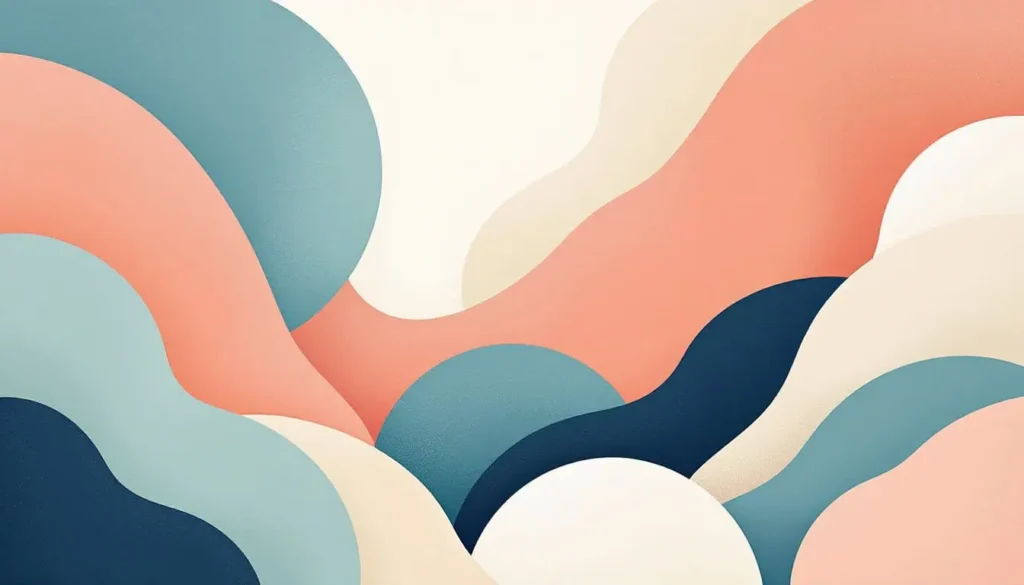 2D modern vector illustration of abstract filter shapes in teal, peach, sage, coral, navy, beige, and white. Features soft overlapping circles, arcs, and subtle lines, sized in a 3:2 landscape ratio. Discussing why do boundaries matter. 