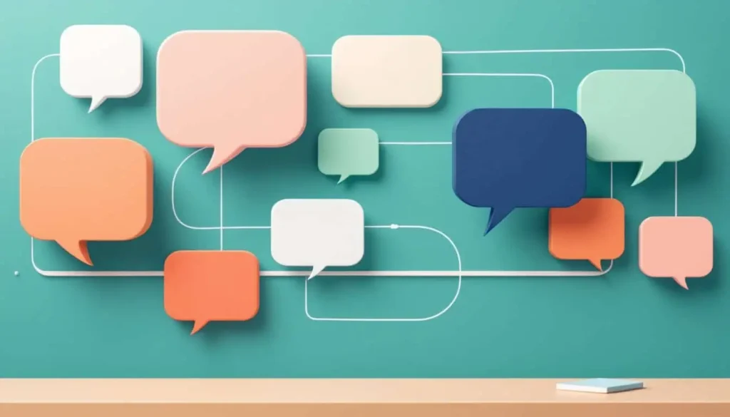 speech bubbles floating in front of a green chalk board 