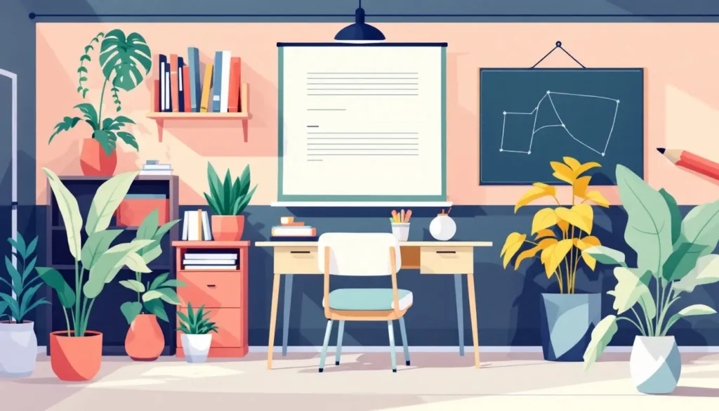 What Are Neurodivergent Boundaries? 7 a classroom scene with potted plants, a desk and white board on wall
