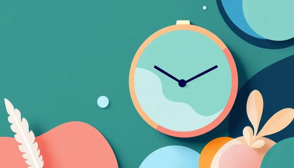 7 ADHD Visual Timer Insights and Best Pick for 2025 2 an abstract clock in peach and turquoise on a wall with plants for accents