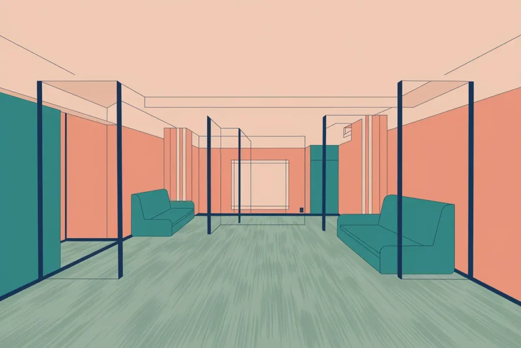 Guide to Understanding Neurodivergent Boundaries for Teachers 5 peach colored ceiling and sage carpet office with clear partitions as physical boundaries