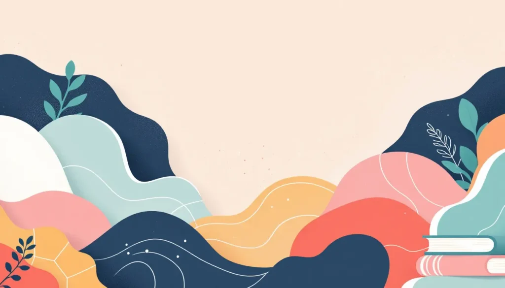 5 Common Boundary Issues Neurodivergent Teachers Face 6 Abstract vector illustration of teacher boundaries with solid gentle shields, books, and waves in teal, peach, navy blue, beige, and white.