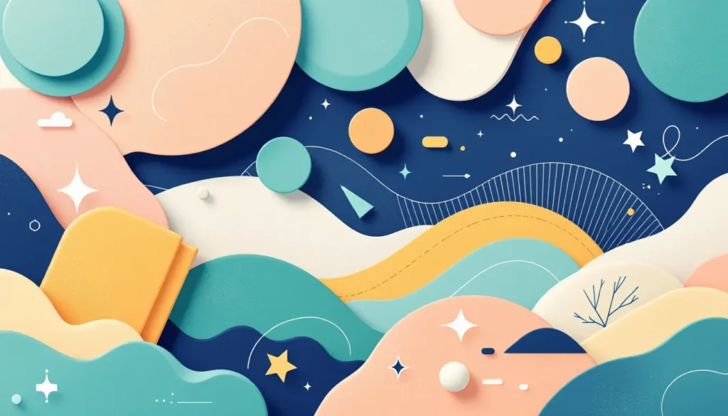 5 Common Boundary Issues Neurodivergent Teachers Face 5 Abstract teaching boundaries scene with organized shields, books, and soft wave elements in teal, peach, navy blue, beige, and white.