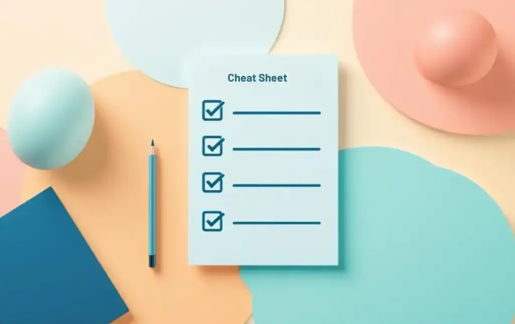 Guide to Writing AI Prompts for Lesson Planning 3 Printable teacher planning cheat sheet with icons like paper, clip, and checkmarks, modern vector, no people.