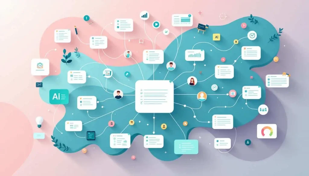 Real Talk: How to Create Lesson Plans Using AI Without Losing Your Voice as a Neurodivergent Teacher 4 Mind map or flowchart for lesson planning with AI symbols in modern vector style