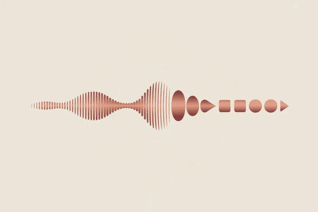 How to Install and Use the Speechify Chrome Extension for Effective Reading 8 light beige background with peach brown audio waves on left and geometric shapes on right, linear illustration of audio tools