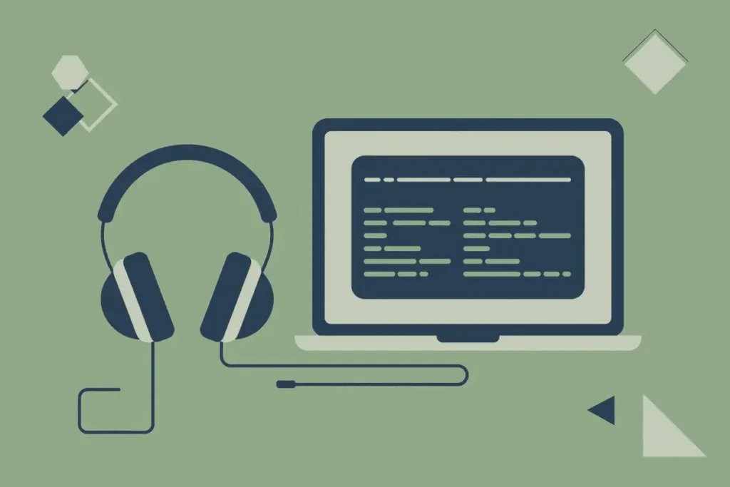 How to Install and Use the Speechify Chrome Extension for Effective Reading 7 green background with corded headphones and desktop computer with text, How to Install and Use the Speechify Chrome Extension