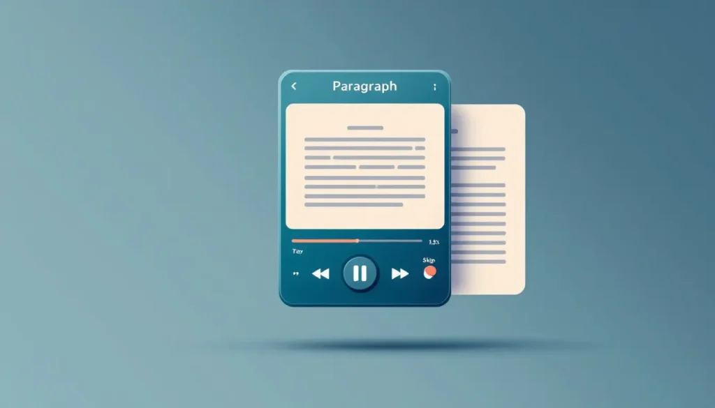 How to Install and Use the Speechify Chrome Extension for Effective Reading 4 teal color gradient background with mobile device showing text and an audio player settings like pause, rewind, and fast forward, text to speech