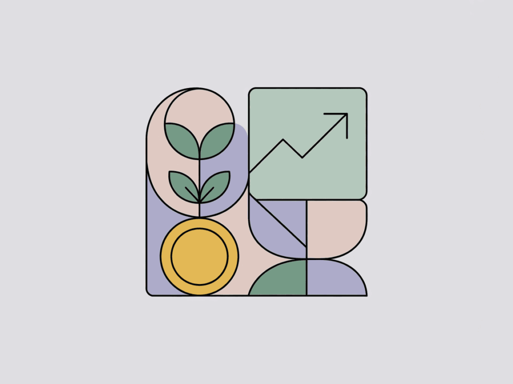 7 Doable Streams of Passive Income for Teachers 8 Stylized geometric design with a coin, growing plant, and upward arrow, symbolizing sustainable, growth-oriented passive income strategies.