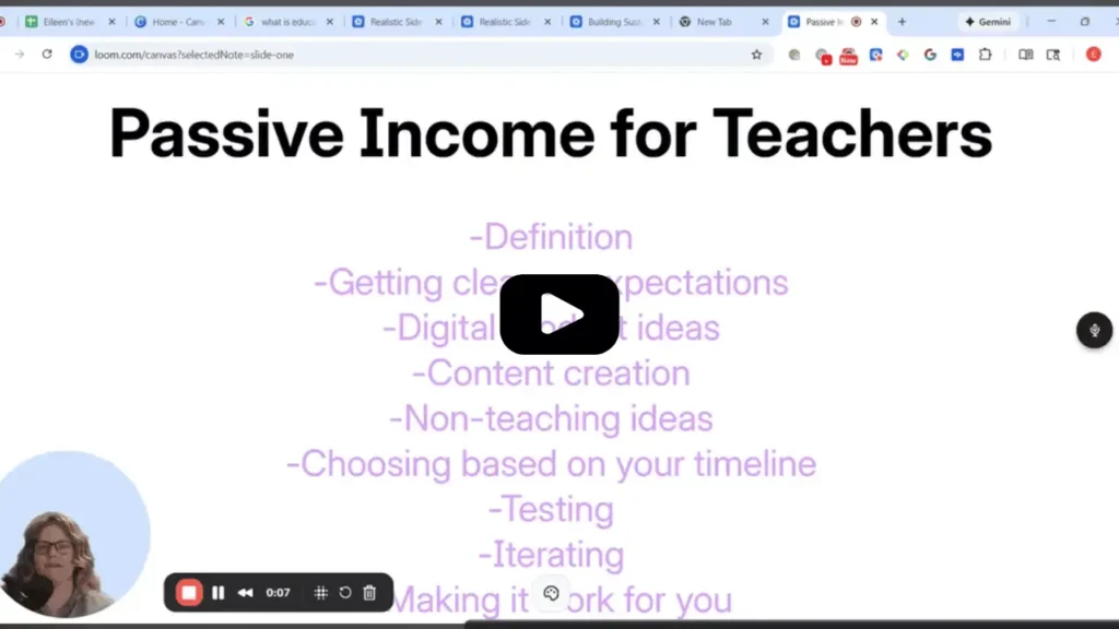 7 Doable Streams of Passive Income for Teachers 3 Text on a screen reading Passive Income for Teachers with Eileen Guevara speaking at the bottom left.
