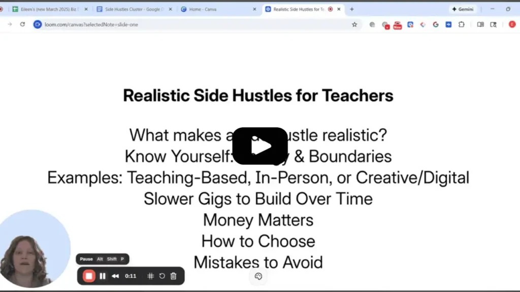 7 Best Realistic Side Hustles for Full-Time Teachers 2 Text reading Realistic Side Hustles for Teachers with Eileen Guevara speaking in the bottom left hand corner.