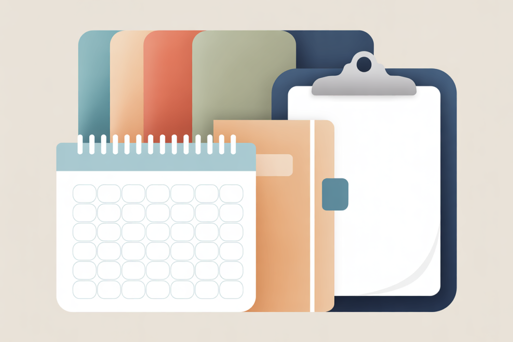 How Much Money Can Teachers Make from Side Hustles? 9 Desk calendar and clipboard arranged in a calm, minimal layout.